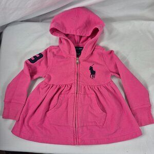 Ralph Lauren Girls Toddler Full Zip Pink Velour Hoodie w/Pockets Sz 3T